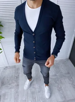 Bluza barbati slim fit bleumarin B7556 U1