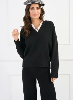 Bluza din tricot neagra cu guler din dantela