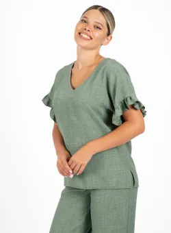 Bluza LaDonna kaki cu volanase la maneci