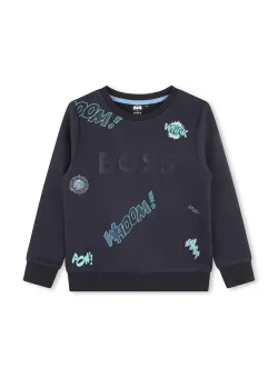 BOSS bluza copii culoarea albastru marin, modelator