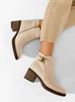Botine cu toc gros bej Niebla