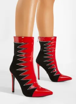 Botine cu toc subtire rosii Trofa