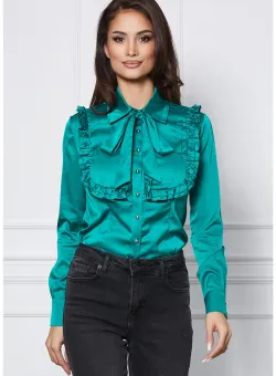Camasa eleganta verde cu volanase pe bust