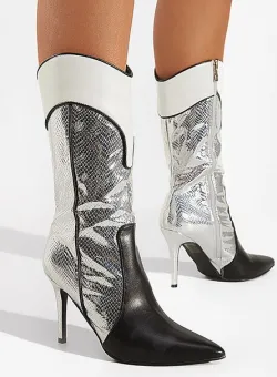 Cizme cu toc subtire argintii Istana
