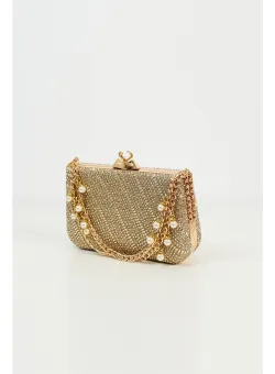 Clutch Miruna auriu din strasuri cu inchizatoare diamant