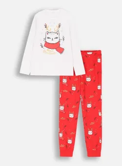 Coccodrillo pijamale de bumbac pentru copii culoarea rosu, modelator, MERRY XMAS