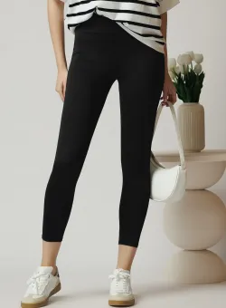 Colanti casual din lycra negri cu talie inalta