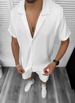 Compleu de vara alb camasa + pantaloni 8203A