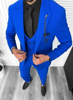 Costum barbati slim fit albastru 3 piese 11839 49-3