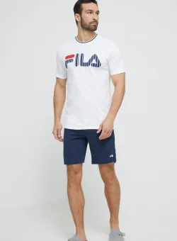 Fila pijamale de bumbac culoarea alb, cu imprimeu