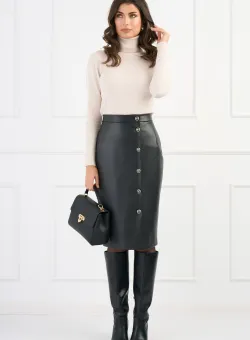 Fusta DY Fashion din piele ecologica neagra conica cu nasturi decorativi