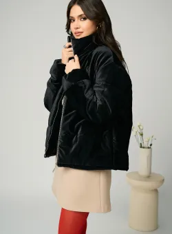 Geaca casual din catifea neagra matlasata