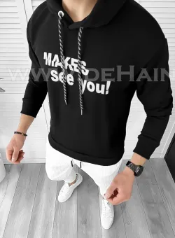 Hanorac barbati negru slim fit cu imprimeu pe spate K054 i19-4.1