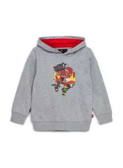 Lego hanorac de bumbac pentru copii culoarea gri, cu glugă, cu imprimeu