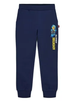 Lego pantaloni de trening din bumbac pentru copii culoarea albastru marin, cu imprimeu