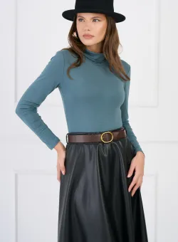 Maleta casual din viscoza albastru petrol cu guler inalt