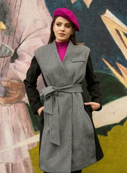 Palton Leonard Collection negru cu gri