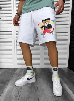Pantaloni de trening scurti albi cu imprimeu Y247 O3-1.2