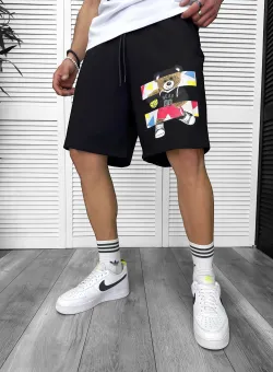 Pantaloni de trening scurti negri cu imprimeu Y247 O3-1.2