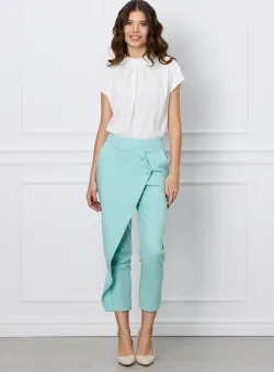 Pantaloni Lorya verde mint cu aplicatie petrecuta si nasturi
