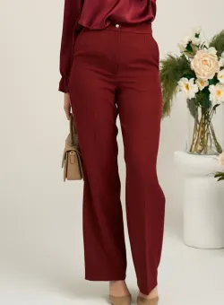 Pantaloni Moze office din stofa bordo cu croi lejer