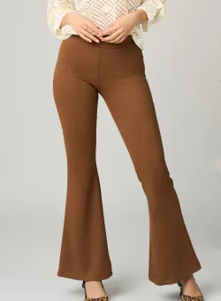 Pantaloni office din stofa catifelata maro evazati