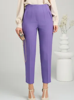 Pantaloni office din stofa mov cu buzunare