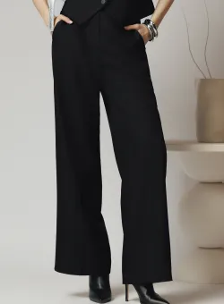 Pantaloni office lejeri din stofa negri cu elastic si curea in talie