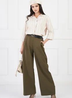 Pantaloni Sorana kaki cu elastic si curea in talie