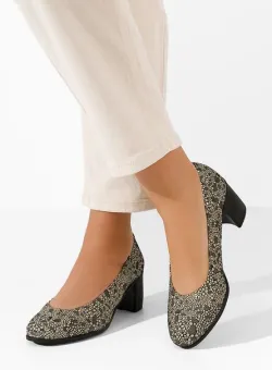 Pantofi cu toc gros piele Dalida V4 multicolori