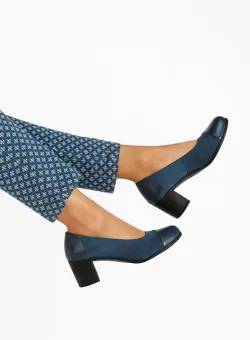 Pantofi cu toc gros piele Judy V2 navy