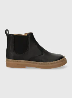 Pom D'api cizme chelsea din piele pentru copii TRIX JOD ZIP culoarea negru