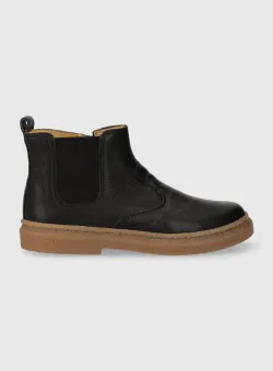 Pom D'api cizme chelsea din piele pentru copii TRIX JOD ZIP culoarea negru