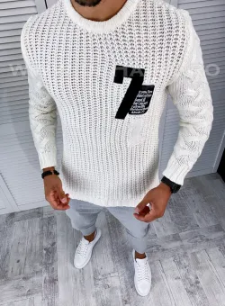 Pulover barbati gros slim fit alb T3584 91-3.2