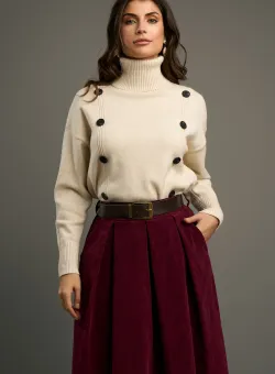 Pulover casual din tricot ivory cu nasturi decorativi