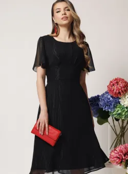 Rochie de zi vaporaosa din voal neagra cu maneci scurte