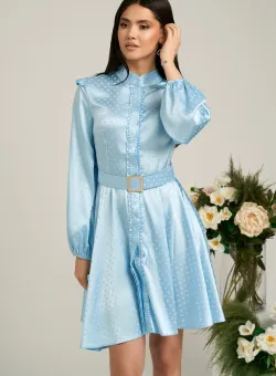 Rochie Dy Fashion bleu cu buline si curea in talie