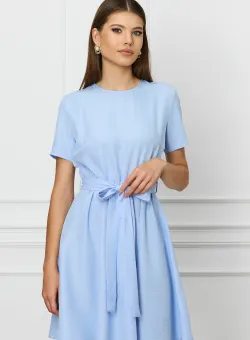 Rochie Dy Fashion bleu cu cordon in talie