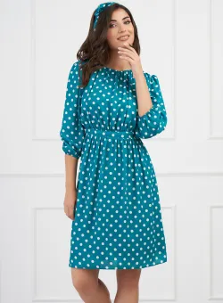 Rochie DY Fashion clos verde cu buline albe