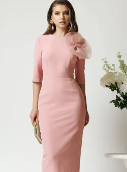 Rochie Dy Fashion de ocazie din stofa roz cu floare maxi