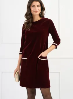 Rochie DY Fashion din catifea bordo cu buzunare
