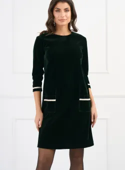 Rochie DY Fashion din catifea verde cu buzunare