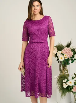 Rochie DY Fashion eleganta din dantela magenta cu maneci scurte