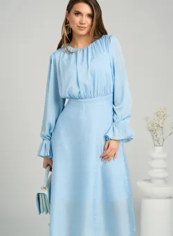 Rochie DY Fashion eleganta din satin bleu cu pliuri la bust si croi clos