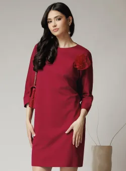 Rochie DY Fashion office din jerse magenta cu floare maxi pe bust