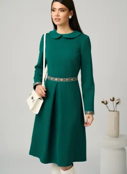 Rochie DY Fashion office din stofa verde cu banda in talie