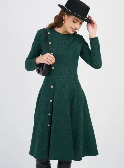 Rochie DY Fashion office din tricot verde cu nasturi pe o parte