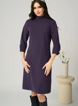 Rochie DY Fashion office din velur mov simpla cu buzunare