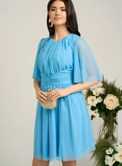 Rochie Dy Fashion scurta bleu de ocazie din tull fin