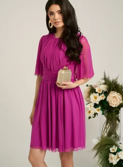 Rochie Dy Fashion scurta fucsia de ocazie din tull fin